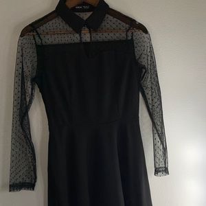 SHEIN black collared dress sheer polka dot sleeves